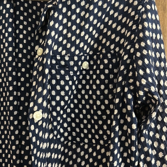 Light weight, blue, and white button down blouse - Picture 2 of 3